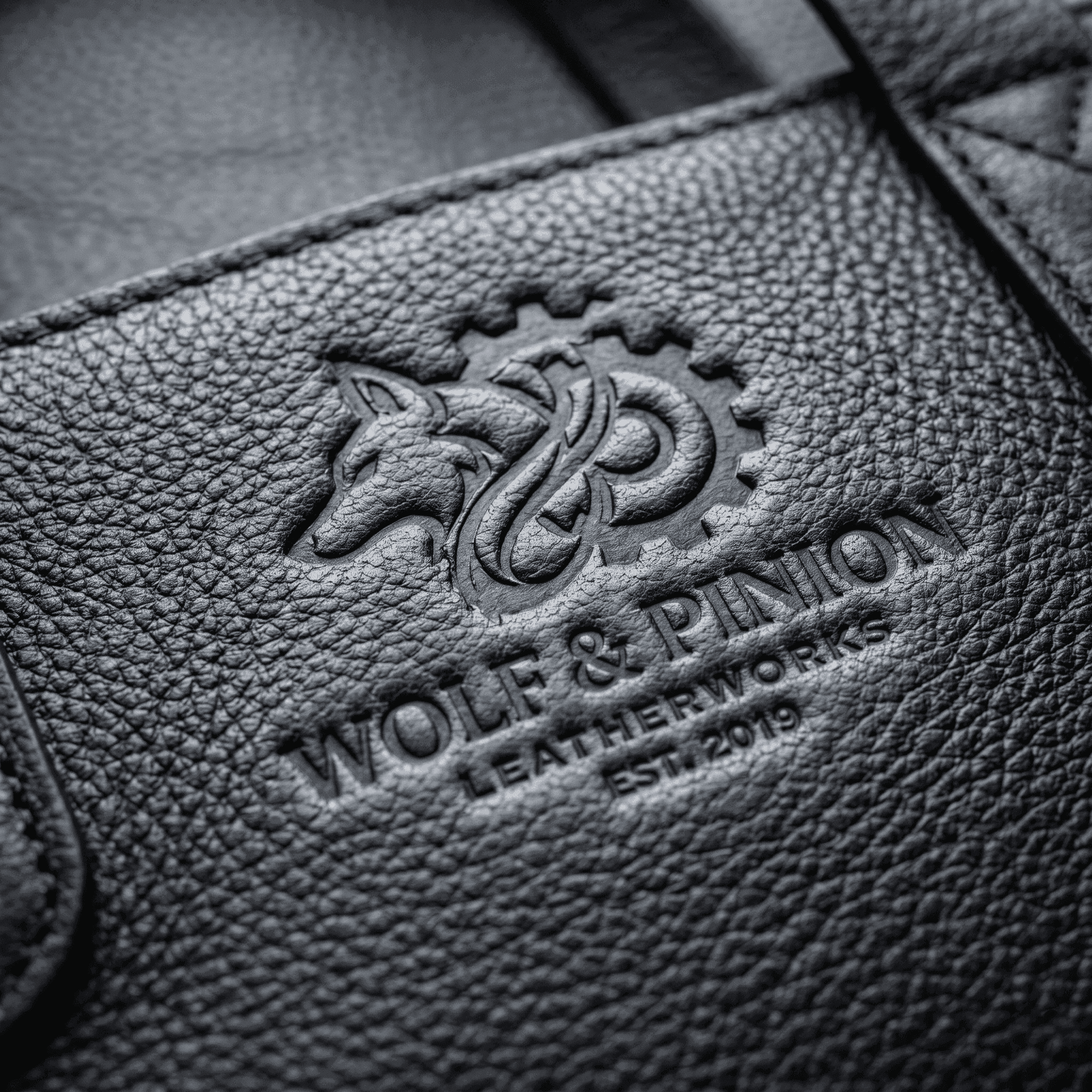 Embossed logo on leather finish