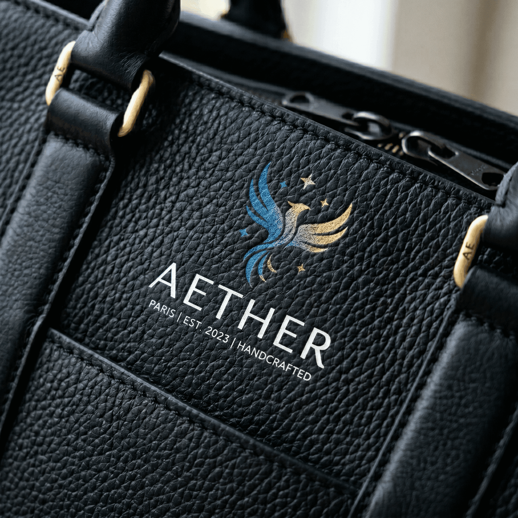 Printed logo detail on textured surface